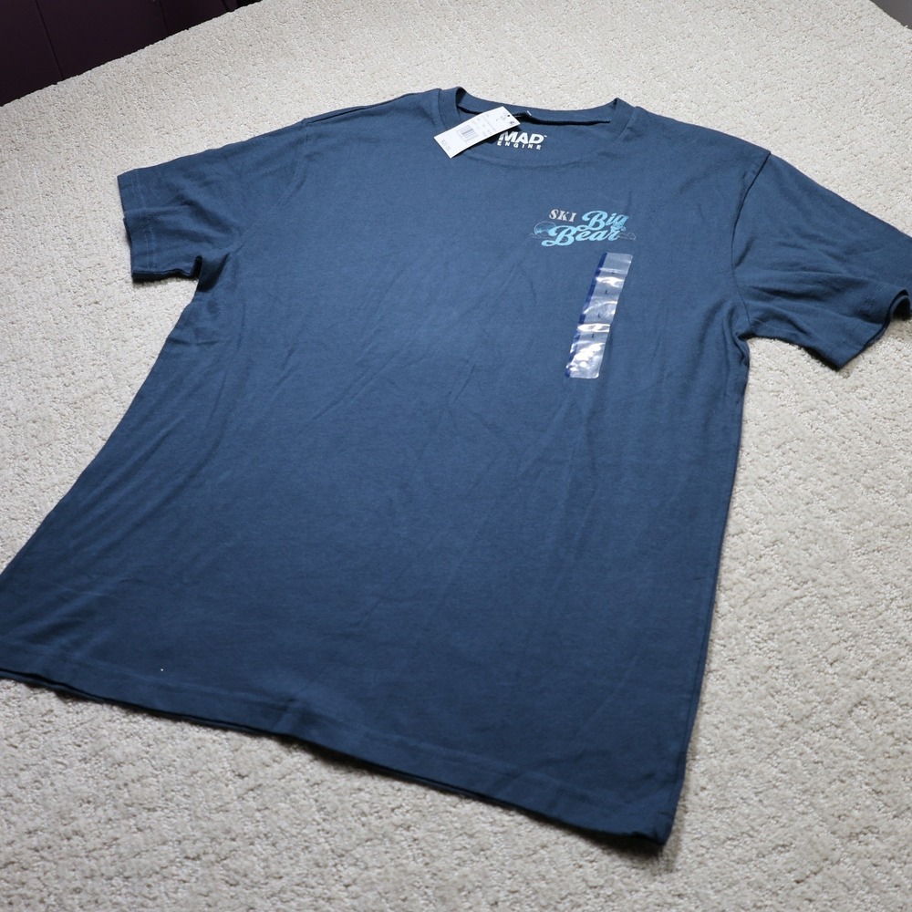 Mad Engine Ski Big Bear Winter Wonderland Graphic T-Shirt Blue Large NWT
